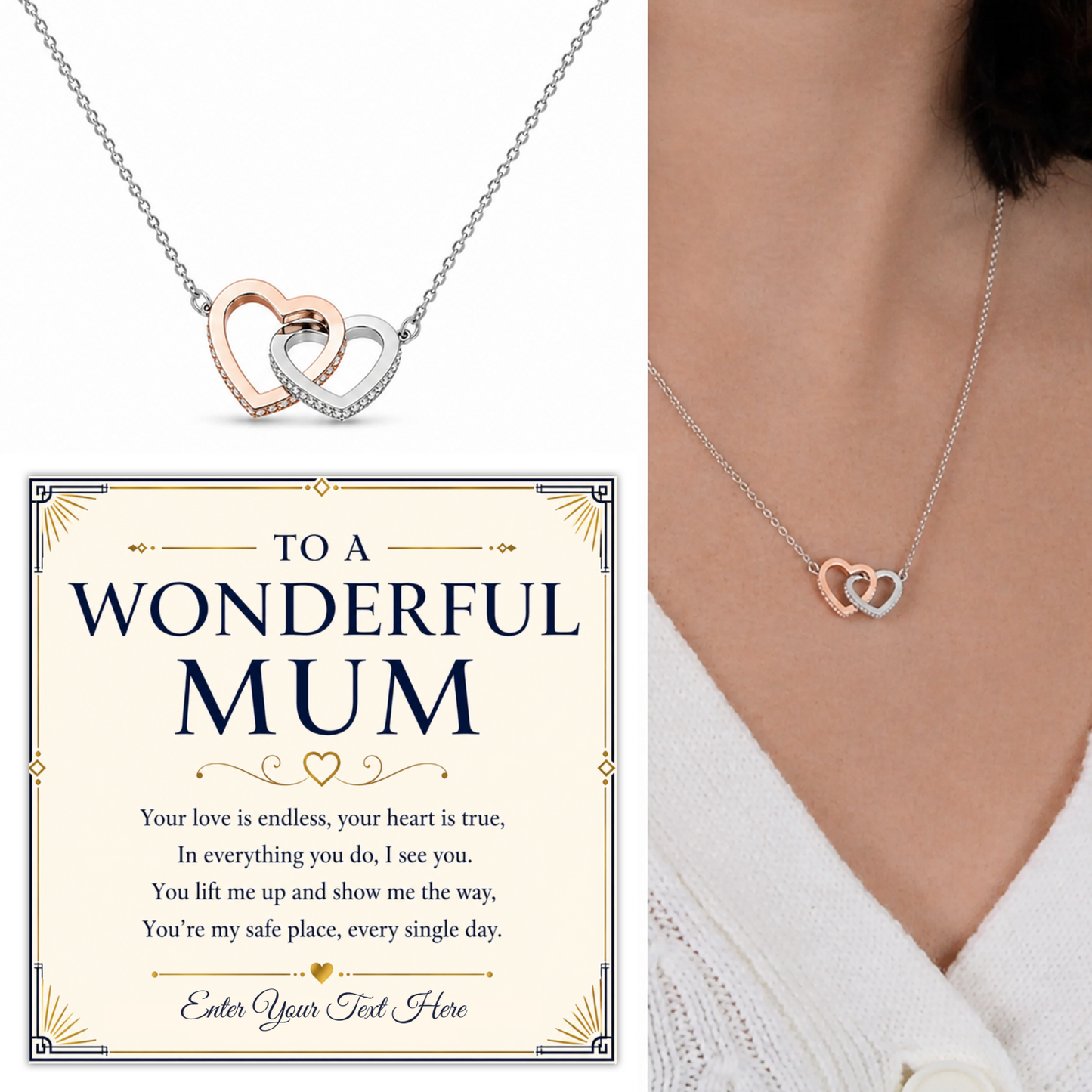 To A Wonderful Mum Personalised Interlocking Hearts Necklace In Keepsake Box