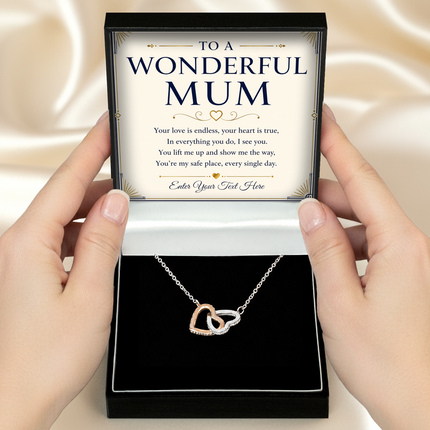 To A Wonderful Mum Personalised Interlocking Hearts Necklace In Keepsake Box