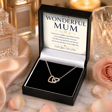 To A Wonderful Mum Personalised Interlocking Hearts Necklace In Keepsake Box