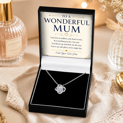 To A Wonderful Mum Personalised Love Knot Necklace In Keepsake Box