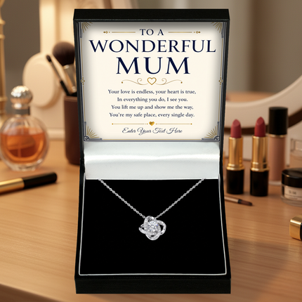 To A Wonderful Mum Personalised Love Knot Necklace In Keepsake Box
