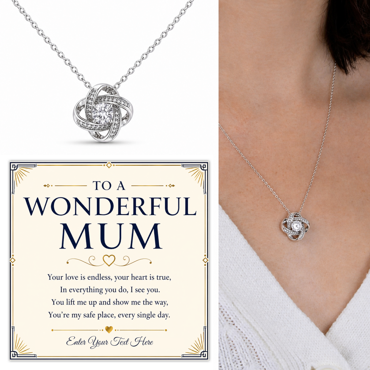 To A Wonderful Mum Personalised Love Knot Necklace In Keepsake Box