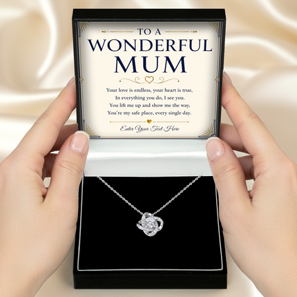 To A Wonderful Mum Personalised Love Knot Necklace In Keepsake Box