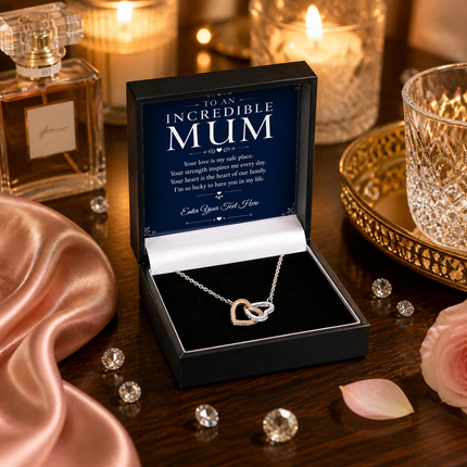 To An Incredible Mum Personalised Interlocking Hearts Necklace In Keepsake Box