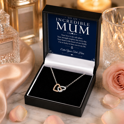 To An Incredible Mum Personalised Interlocking Hearts Necklace In Keepsake Box