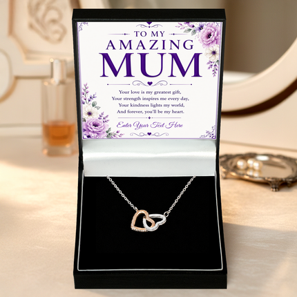 To My Amazing Mum Personalised Interlocking Hearts Necklace In Keepsake Box
