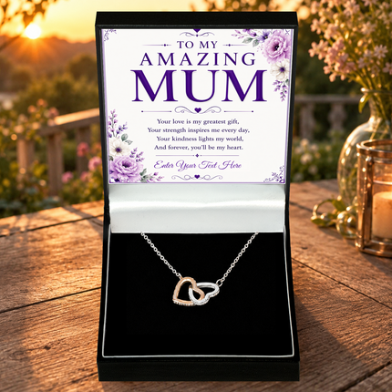 To My Amazing Mum Personalised Interlocking Hearts Necklace In Keepsake Box