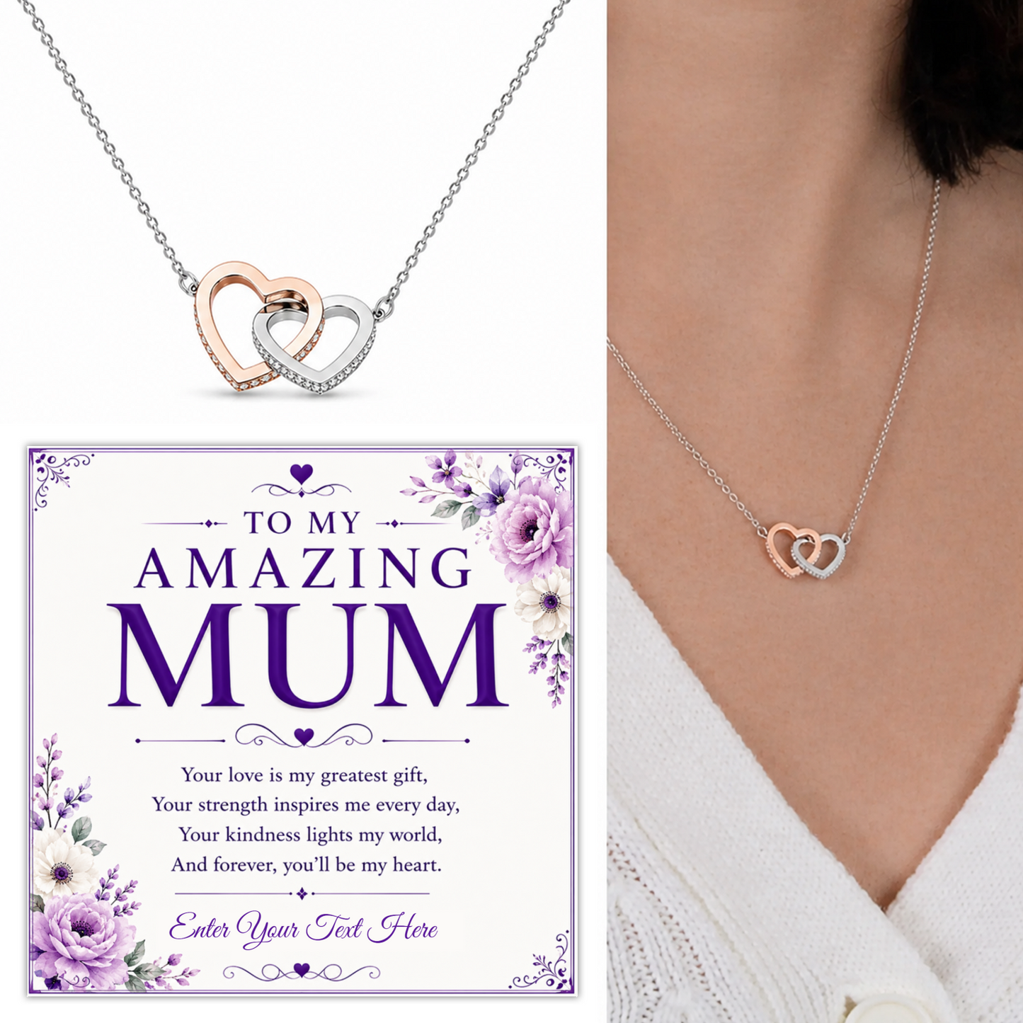 To My Amazing Mum Personalised Interlocking Hearts Necklace In Keepsake Box