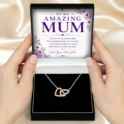 To My Amazing Mum Personalised Interlocking Hearts Necklace In Keepsake Box