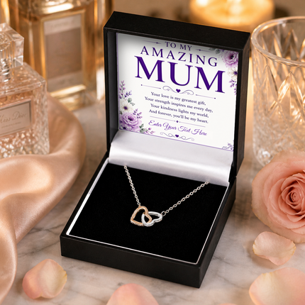 To My Amazing Mum Personalised Interlocking Hearts Necklace In Keepsake Box