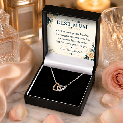 To The Worlds Best Mum Personalised Interlocking Hearts Necklace In Keepsake Box