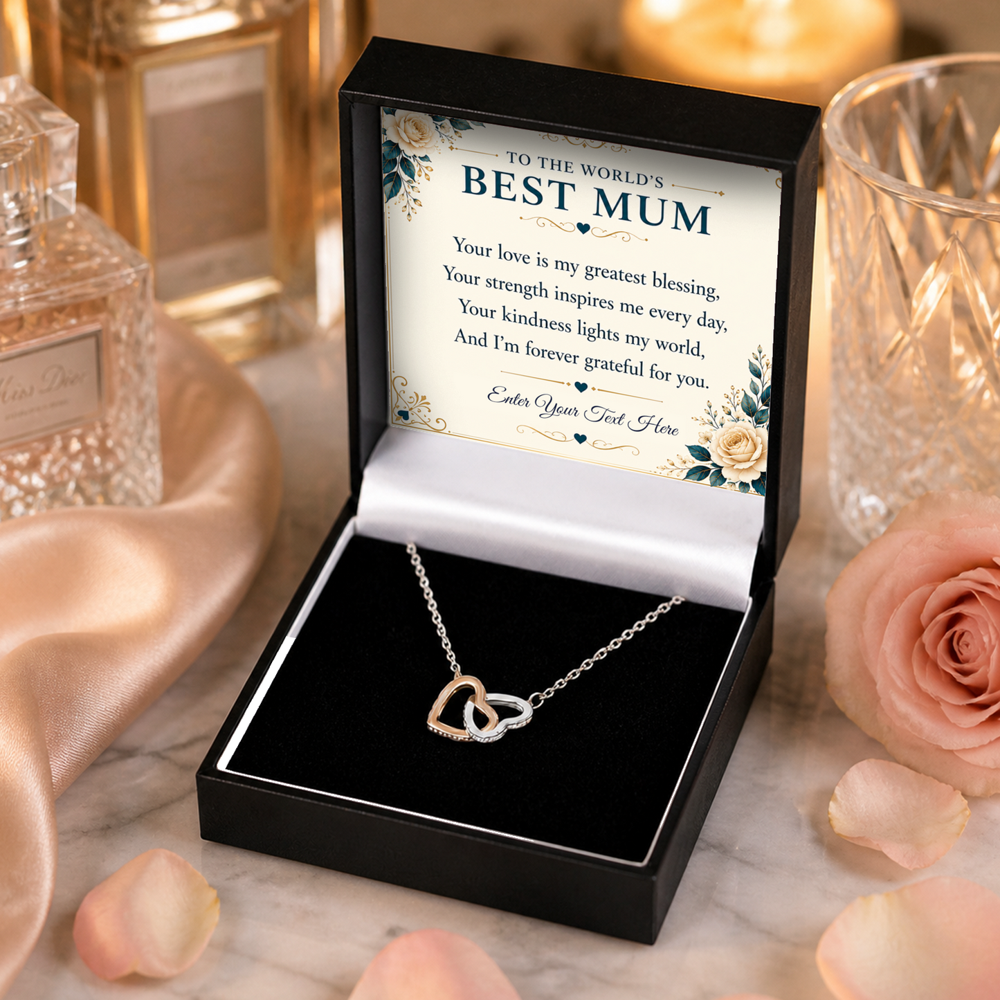 To The Worlds Best Mum Personalised Interlocking Hearts Necklace In Keepsake Box