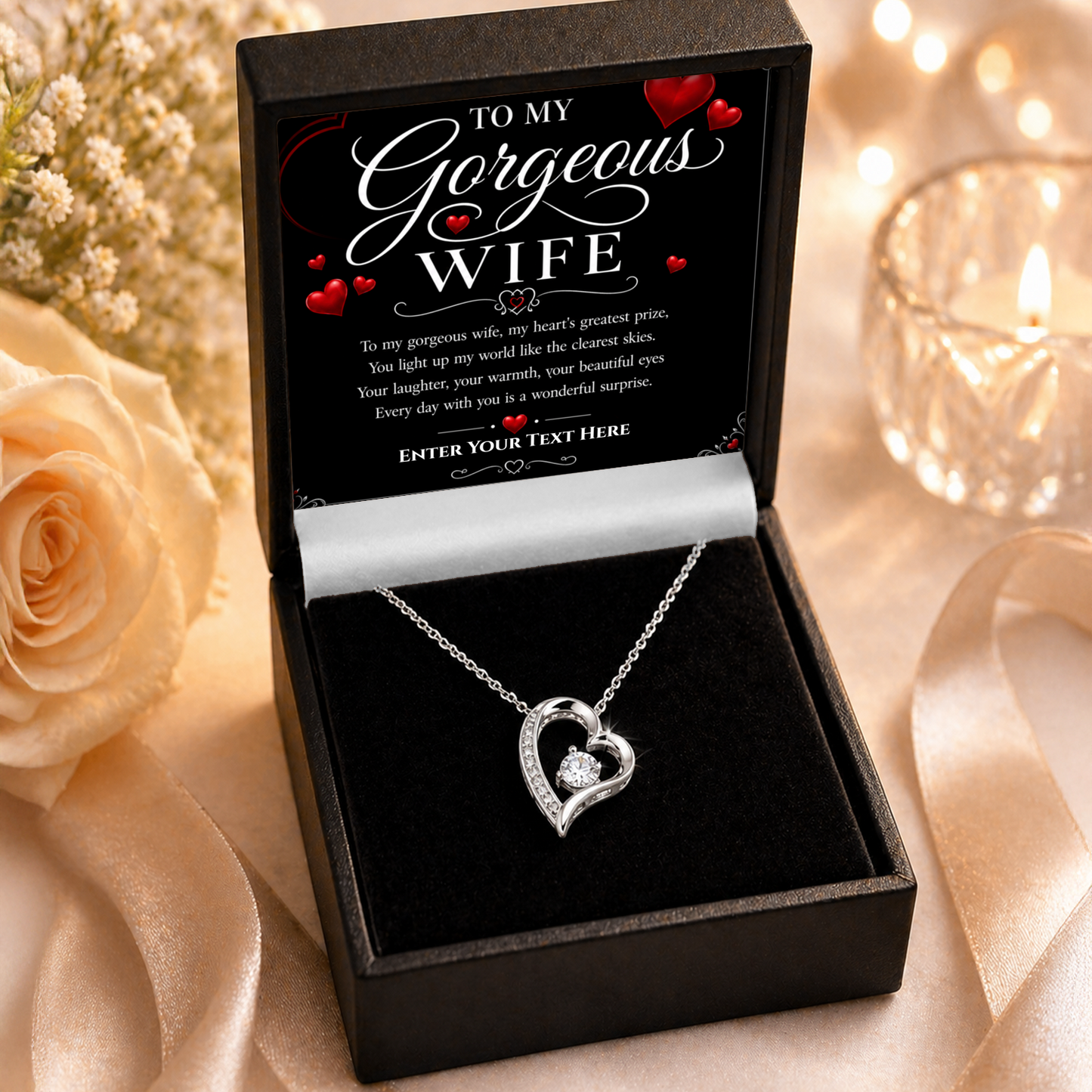 To My Gorgeous Wife Personalised Eternal Heart Necklace In Keepsake Box
