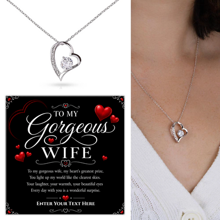 To My Gorgeous Wife Personalised Eternal Heart Necklace In Keepsake Box
