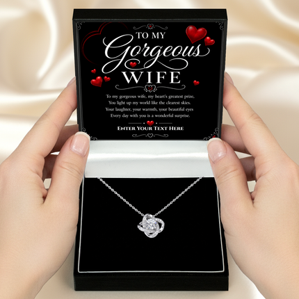 To My Gorgeous Wife Personalised Love Knot Necklace In Keepsake Box