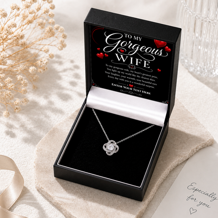 To My Gorgeous Wife Personalised Love Knot Necklace In Keepsake Box