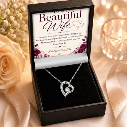 To My Beautiful Wife Personalised Eternal Heart Necklace In Keepsake Box