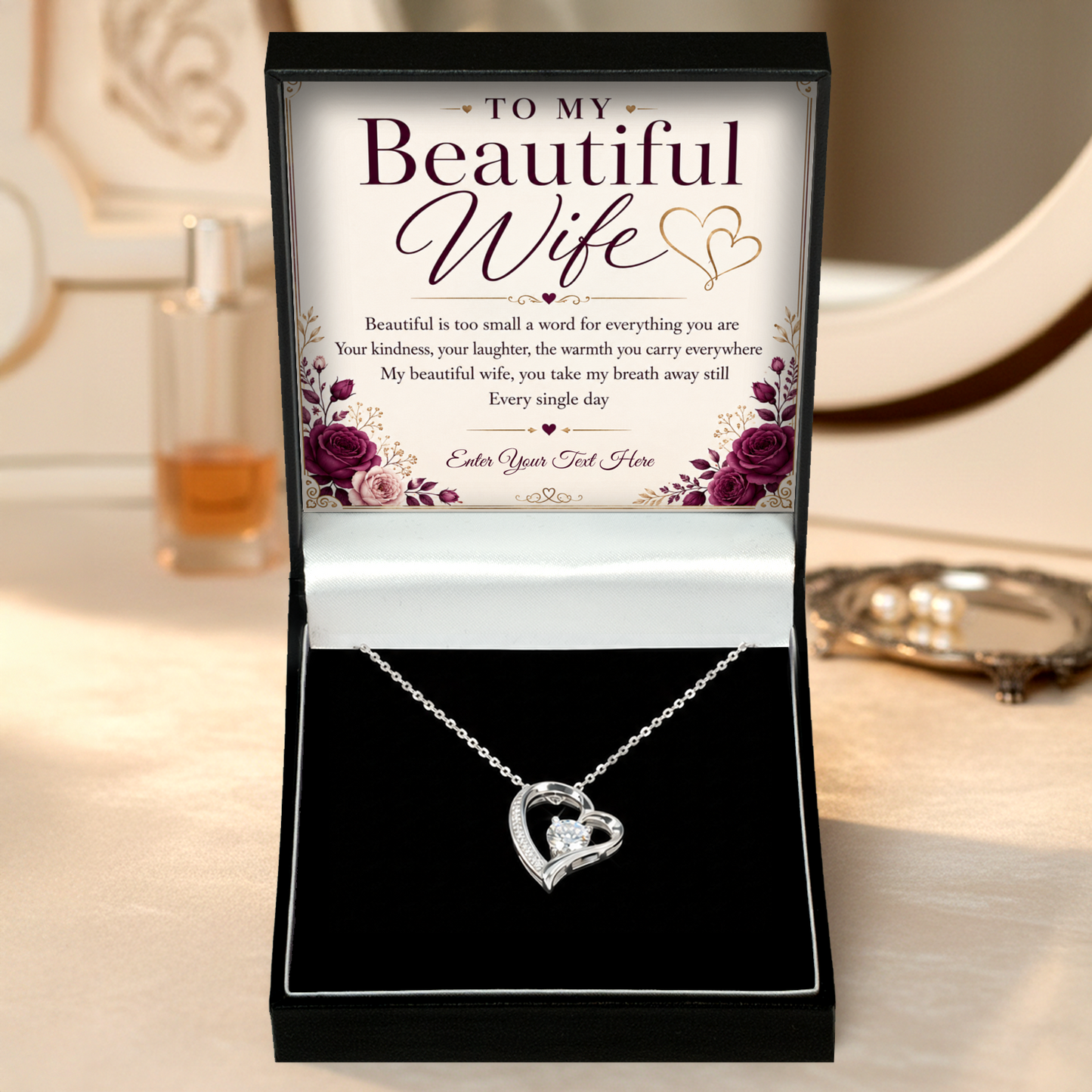 To My Beautiful  Wife Ever Personalised Eternal Heart Necklace In Keepsake Box