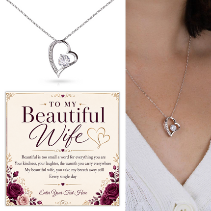 To My Beautiful Wife Personalised Eternal Heart Necklace In Keepsake Box