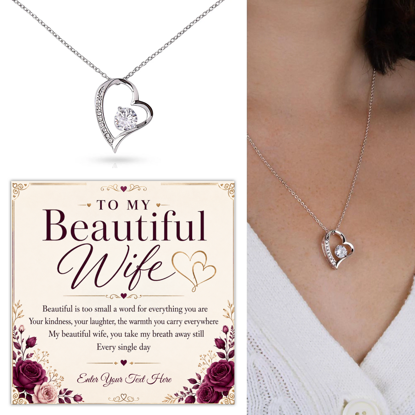 To My Beautiful  Wife Ever Personalised Eternal Heart Necklace In Keepsake Box