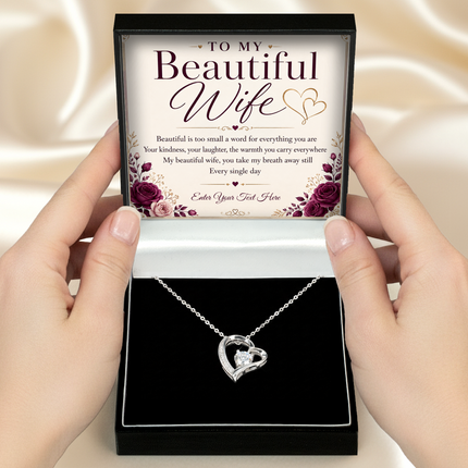 To My Beautiful Wife Personalised Eternal Heart Necklace In Keepsake Box