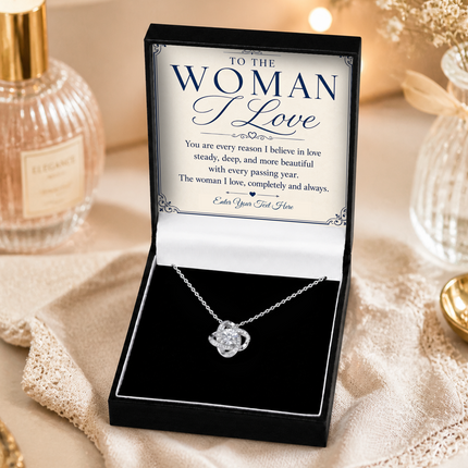To The Woman I Love Personalised Love Knot Necklace In Keepsake Box