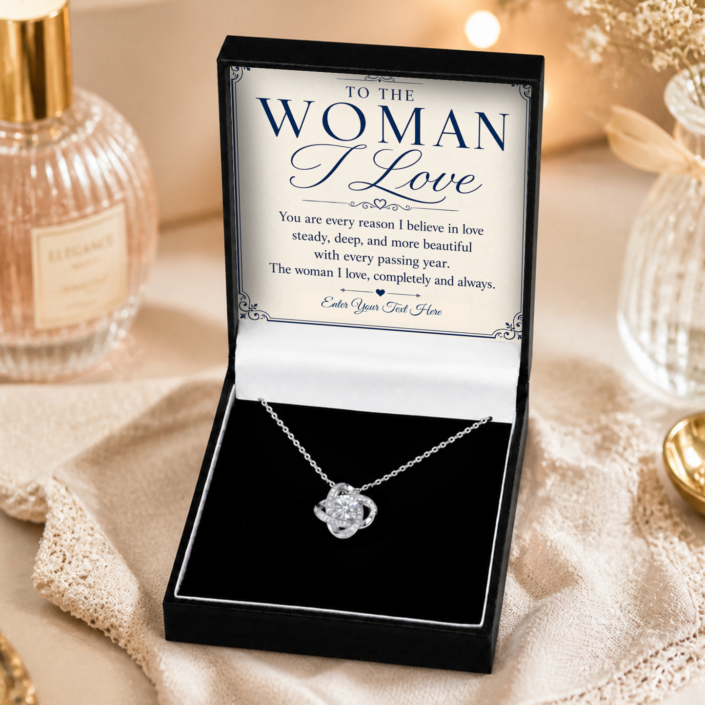To The Woman I Love Personalised Love Knot Necklace In Keepsake Box