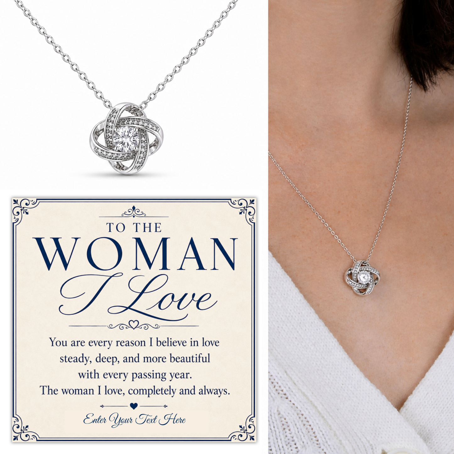To The Woman I Love Personalised Love Knot Necklace In Keepsake Box