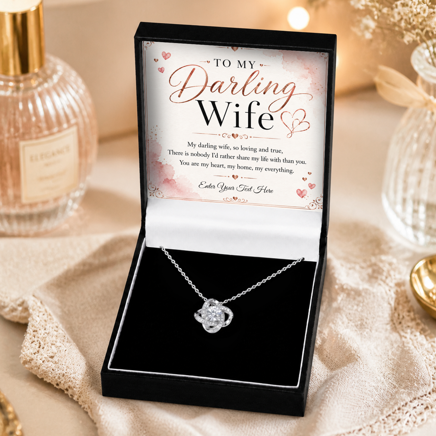 To My Darling Wife Personalised Love Knot Necklace In Keepsake Box