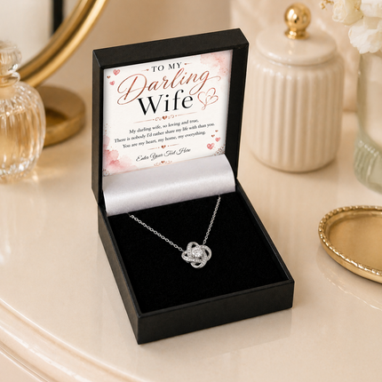 To My Darling Wife Personalised Love Knot Necklace In Keepsake Box