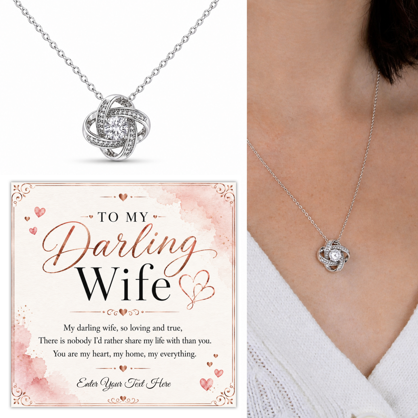 To My Darling Wife Personalised Love Knot Necklace In Keepsake Box