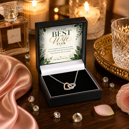 To The Best Wife Ever Personalised Interlocking Hearts Necklace In Keepsake Box