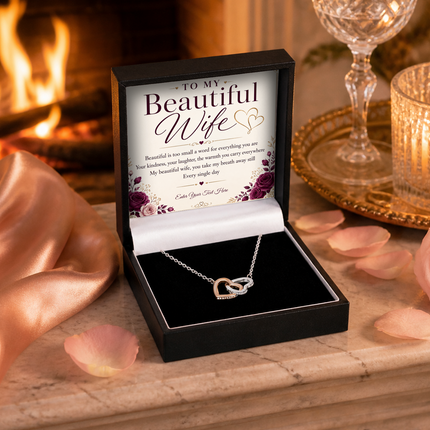 To My Beautiful Wife Personalised Interlocking Hearts Necklace In Keepsake Box