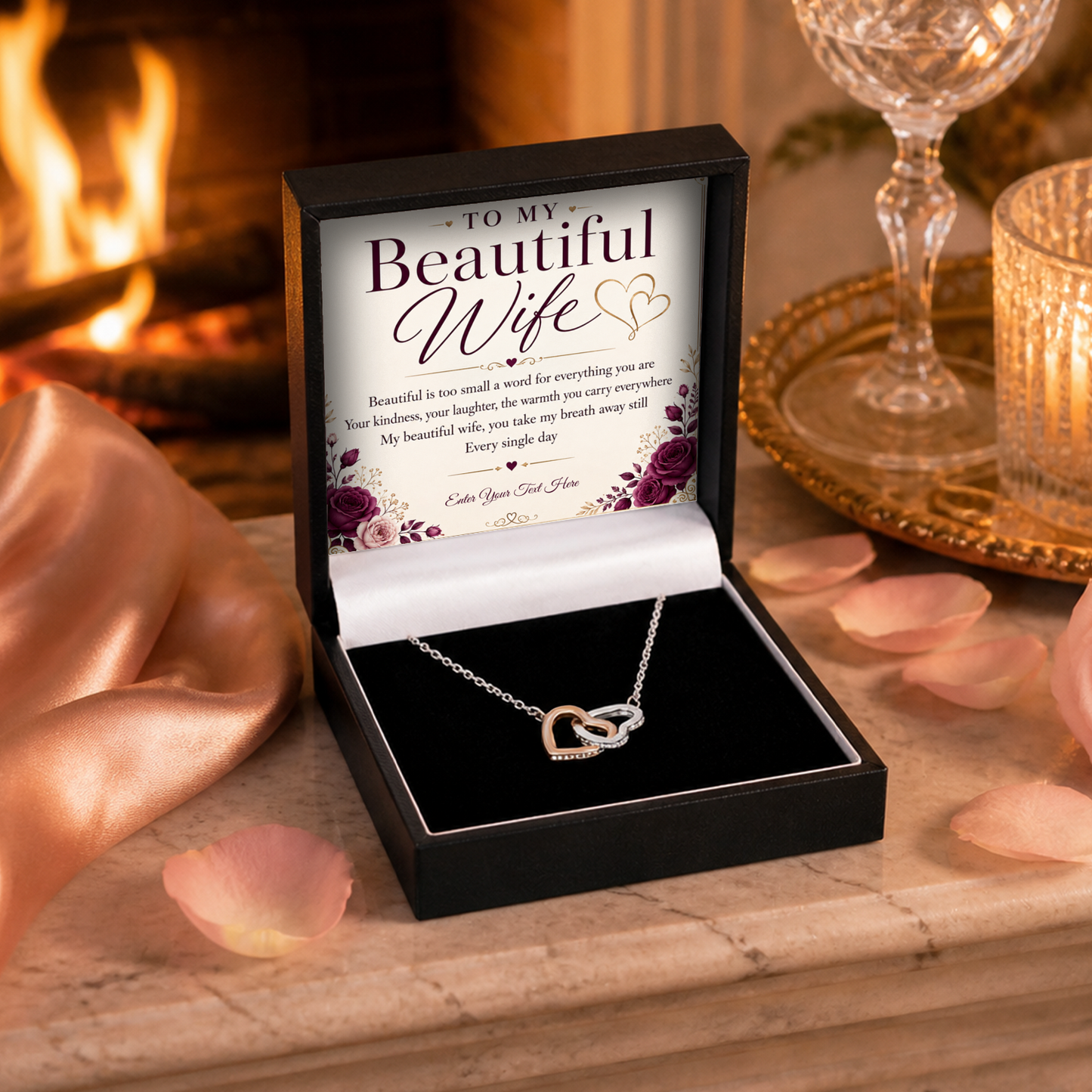 To My Beautiful Wife Ever Personalised Interlocking Hearts Necklace In Keepsake Box