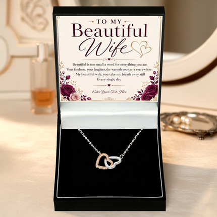 To My Beautiful Wife Personalised Interlocking Hearts Necklace In Keepsake Box