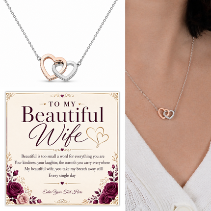 To My Beautiful Wife Personalised Interlocking Hearts Necklace In Keepsake Box
