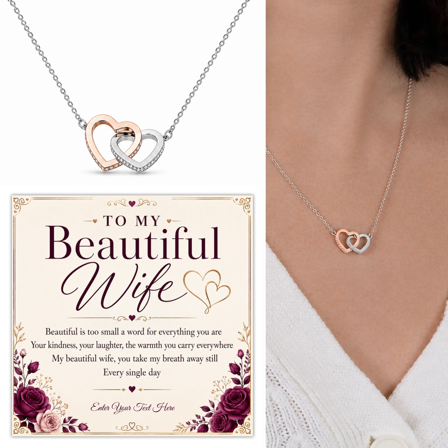 To My Beautiful Wife Ever Personalised Interlocking Hearts Necklace In Keepsake Box