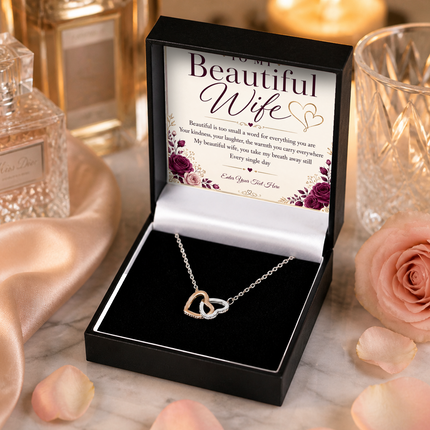 To My Beautiful Wife Personalised Interlocking Hearts Necklace In Keepsake Box