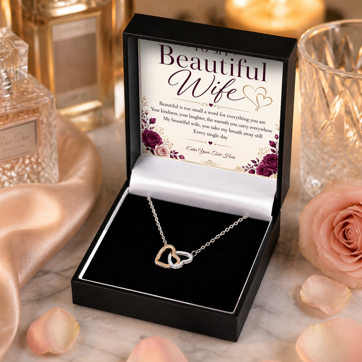 To My Beautiful Wife Ever Personalised Interlocking Hearts Necklace In Keepsake Box