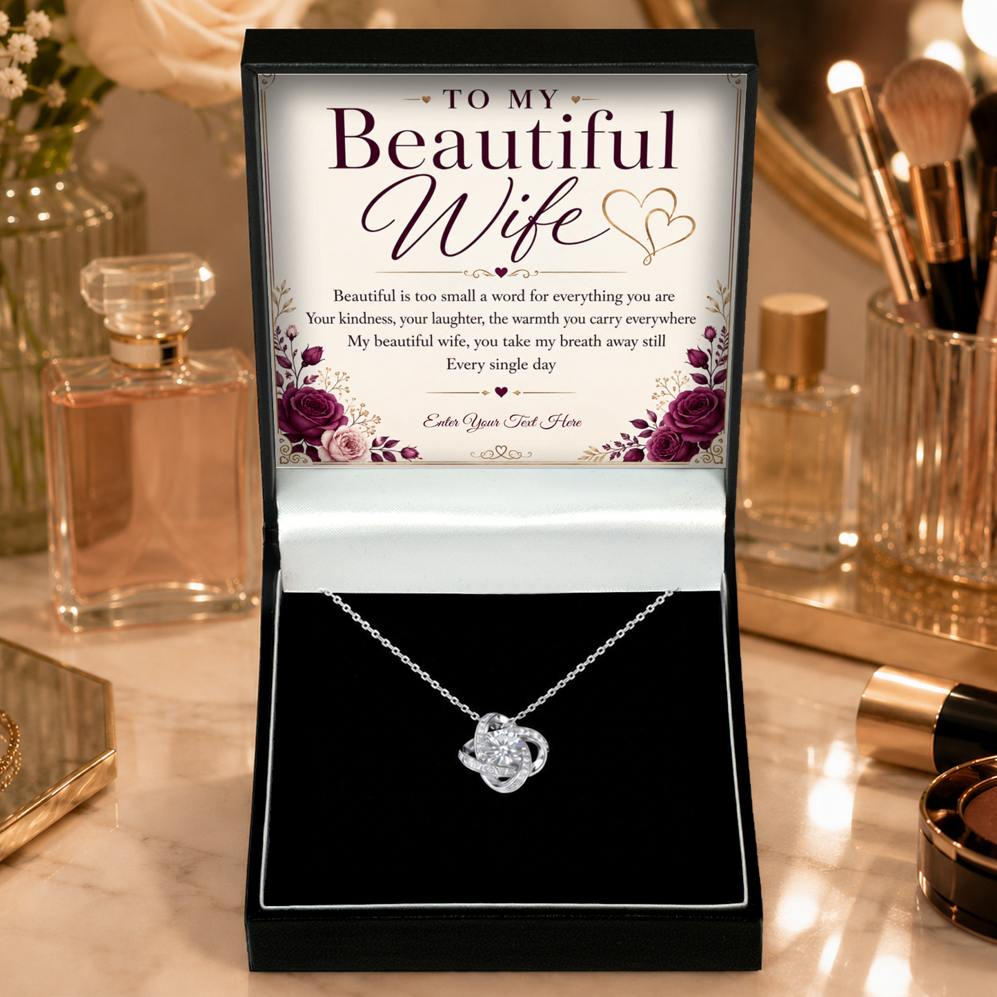 To My Beautiful Wife Personalised Love Knot Necklace In Keepsake Box