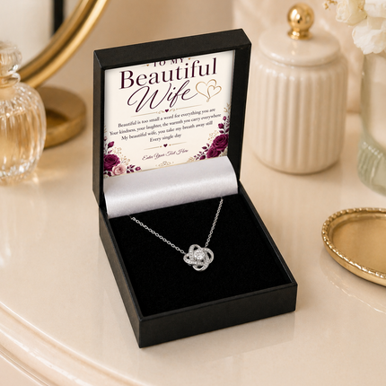 To My Beautiful Wife Personalised Love Knot Necklace In Keepsake Box