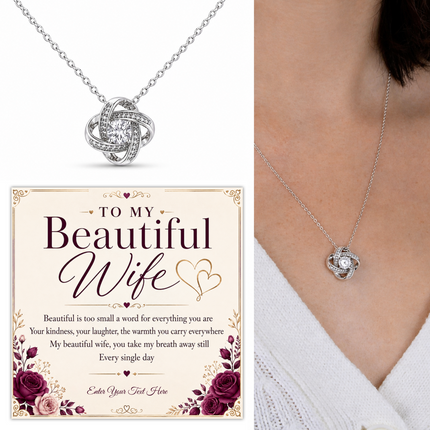 To My Beautiful Wife Personalised Love Knot Necklace In Keepsake Box