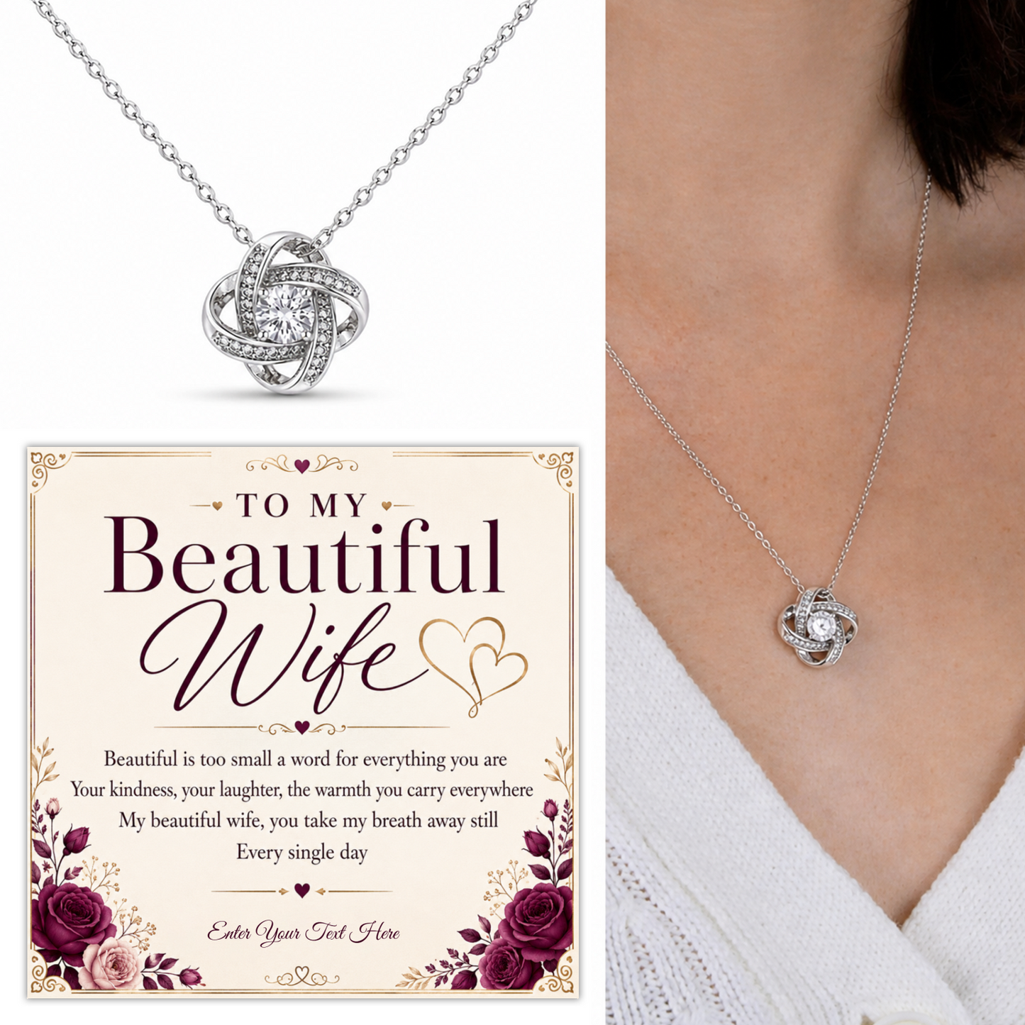 To My Beautiful Wife Personalised Love Knot Necklace In Keepsake Box