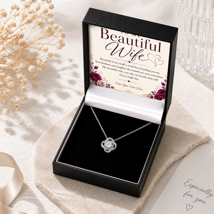 To My Beautiful Wife Personalised Love Knot Necklace In Keepsake Box
