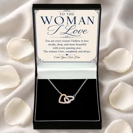 To The Woman I Love Personalised Interlocking Hearts Necklace In Keepsake Box