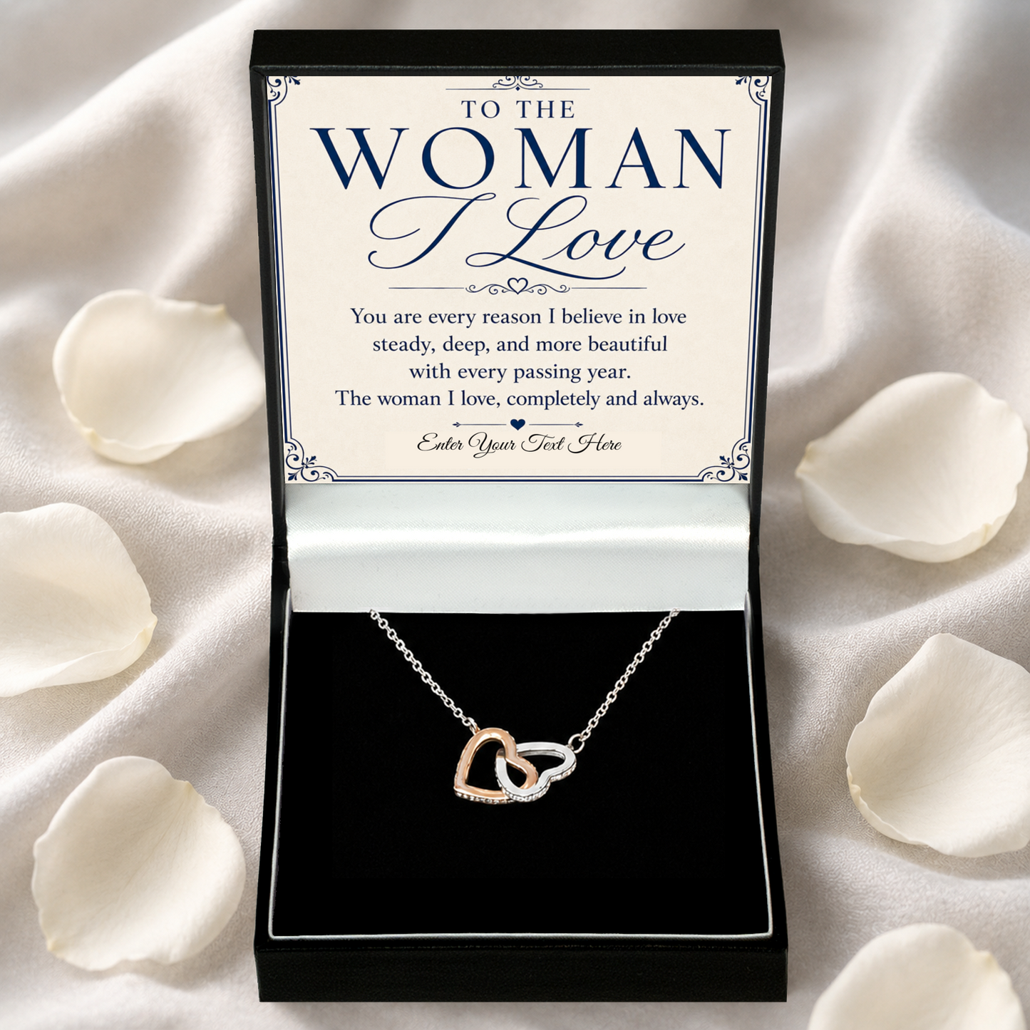 To The Woman I Love Personalised Interlocking Hearts Necklace In Keepsake Box