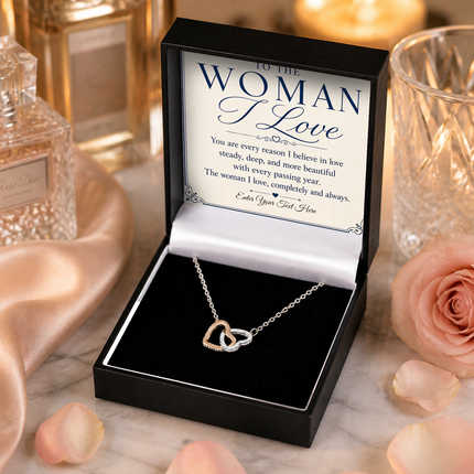 To The Woman I Love Personalised Interlocking Hearts Necklace In Keepsake Box