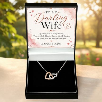 To My Darling Wife Personalised Interlocking Hearts Necklace In Keepsake Box