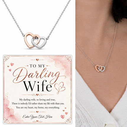 To My Darling Wife Personalised Interlocking Hearts Necklace In Keepsake Box