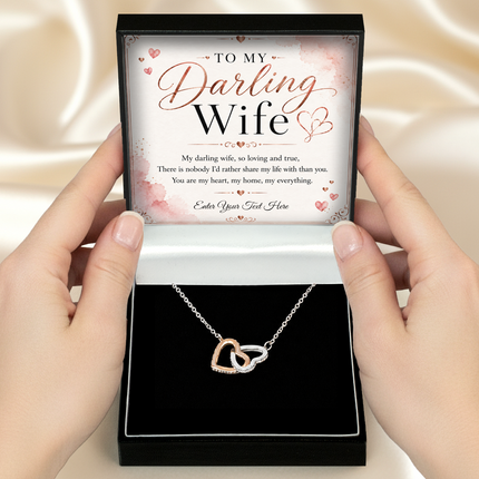 To My Darling Wife Personalised Interlocking Hearts Necklace In Keepsake Box